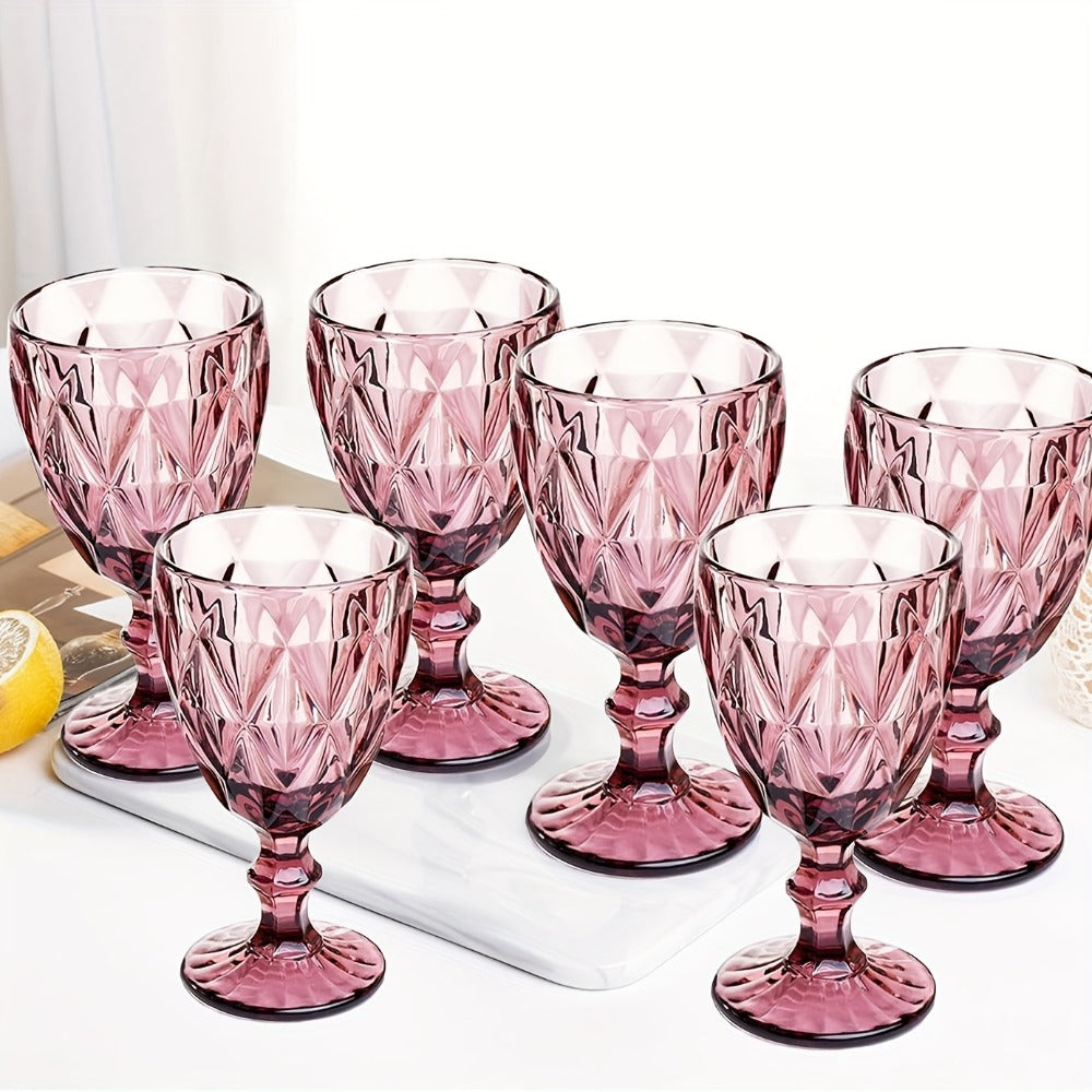Vintage Wine Glasses Set of 6 Colored Stemmed Goblets 11.5oz ¨C Amber Flower Pattern Clear Glass Water Cups for Wedding Party Bar Table Glassware Gift