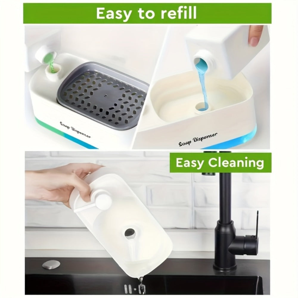 Soap Dispenser with Sponge Holder 2-in-1 - Countertop Dish Soap Pump Dispenser and Sponge Caddy for Kitchen Sink, Multi-Functional Detergent Dispenser with Built-In Sponge Holder, Available in White and Black Upgraded Version