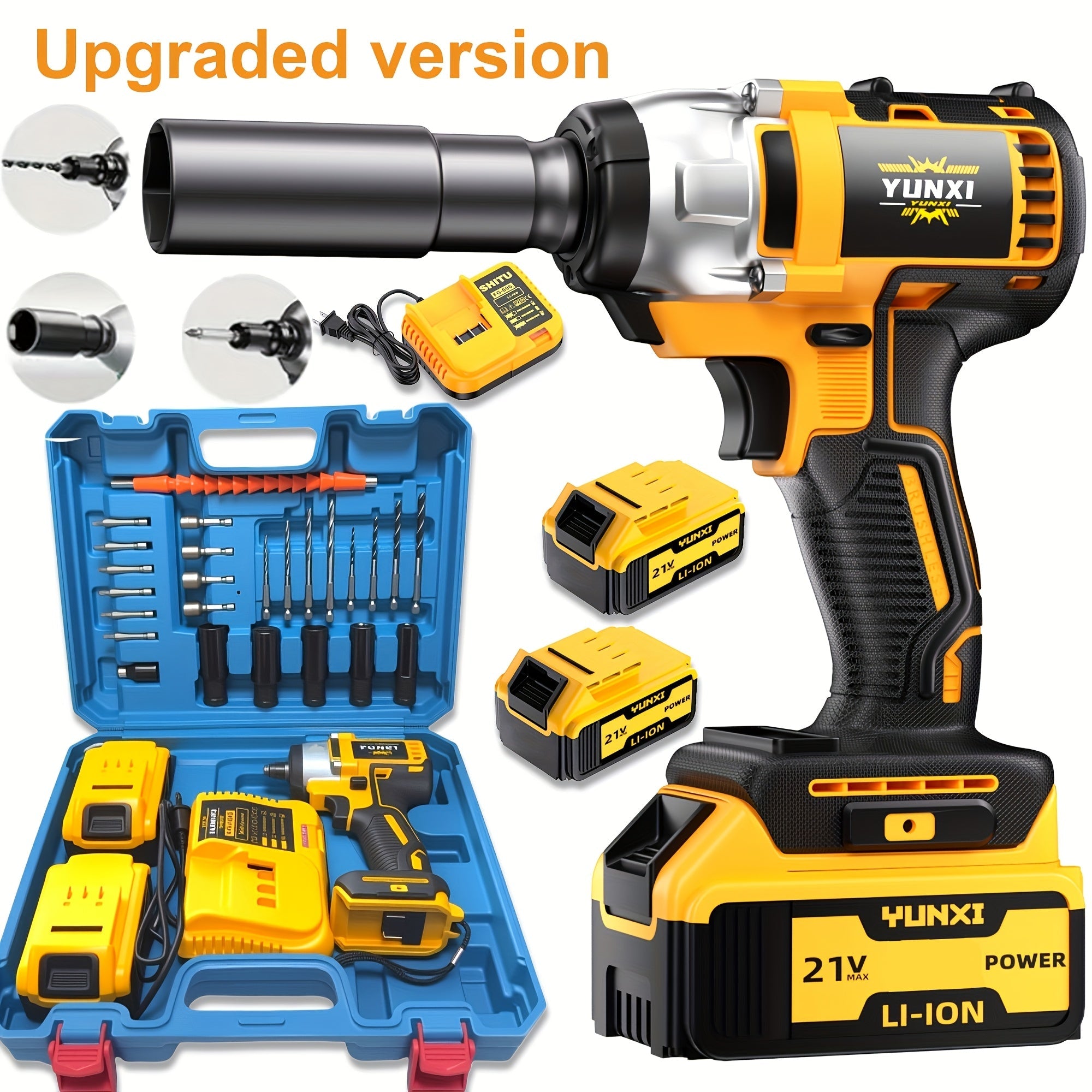 Impact Drill Set 21V Cordless with Drill Bit Accessories, Toolbox & Charger ¨C Heavy Duty Wireless Impact Wrench Drill, 2AH / 4AH Battery Options, for Car Repair, Construction & Heavy-Duty DIY Projects