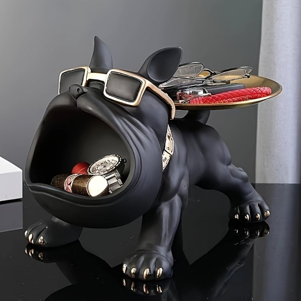 Resin Pug Bulldog Decorative Tray Statue | Dog Tray Organizer for Keys Jewelry Candy Earrings | Modern Art Home Decor Sculpture for Entryway Desk Office Dining Table | Unique Dog Lover Gift