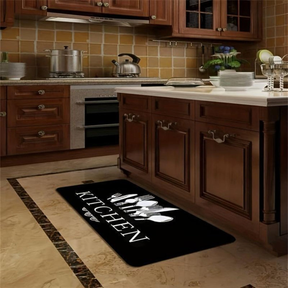 Kitchen Mat Set 3-Piece Alphabet Knife & Fork Pattern ¨C Non-Slip Soft Washable Rugs for Kitchen, Dining Room & Bathroom