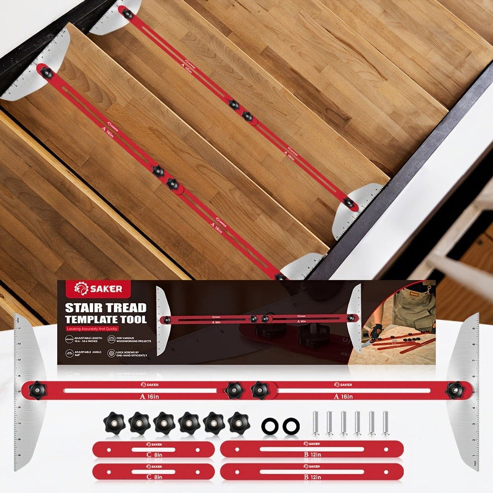 Stair Tread Gauge Template Tool Jig Stair Tread Shelf Measuring Layout Tool for Cutting Perfect Stairs Woodworking Carpentry Construction DIY Projects Gift for Contractor Red