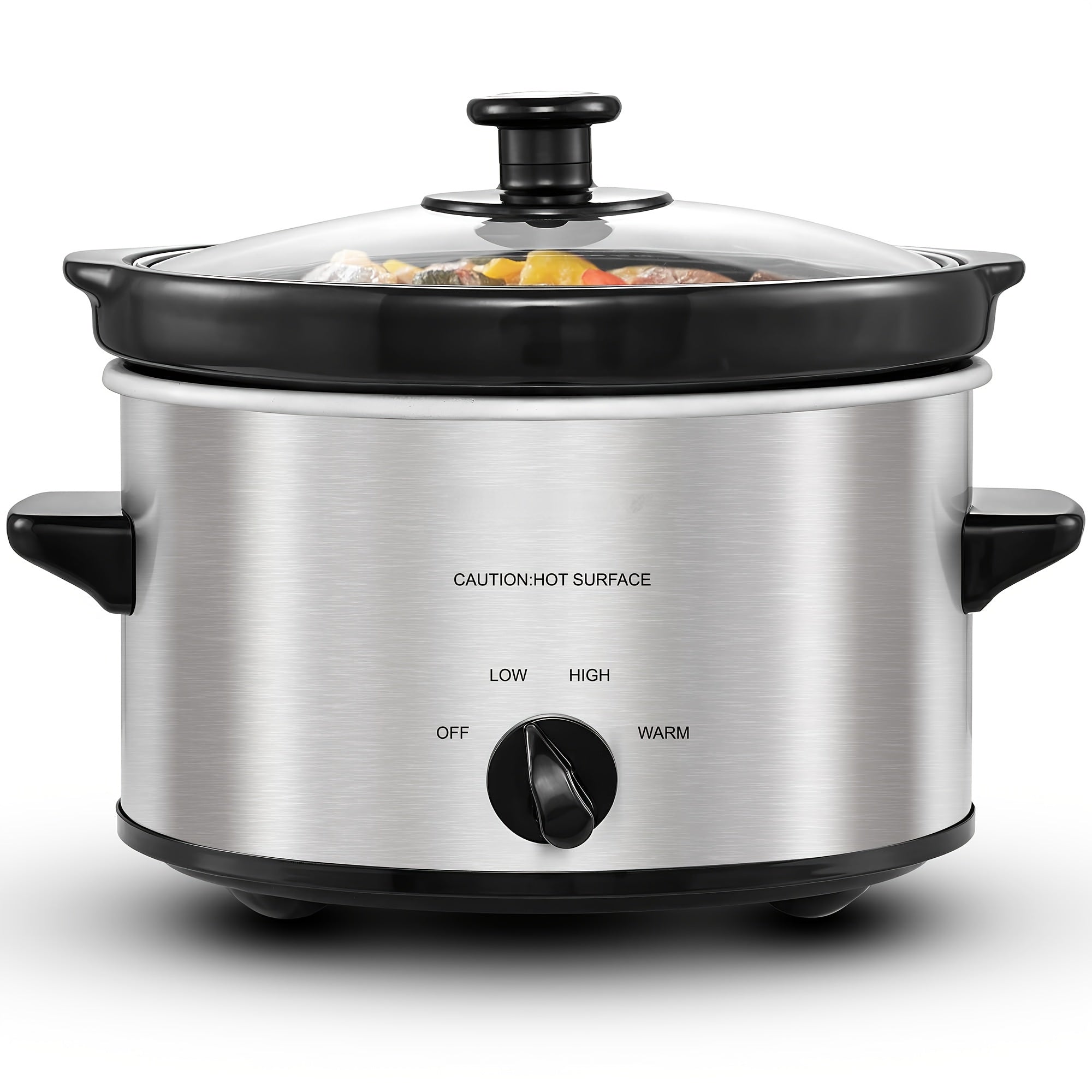 Mini Slow Cooker 1.5QT & 2.0QT with Adjustable Temperature Ceramic Crock & Dishwasher Safe Glass Lid ¨C Small Slow Cooker for Sauces Dips Soups Stews, Stainless Steel & Black