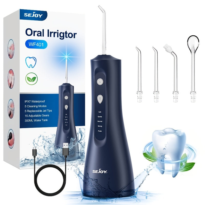 Water Flosser Electric Oral Irrigator 9 Replaceable Nozzles 350mL Tank 20-Day Battery 360¡ã Rotatable Tip Intelligent Pressure Control Deep Teeth Gum Cleaning