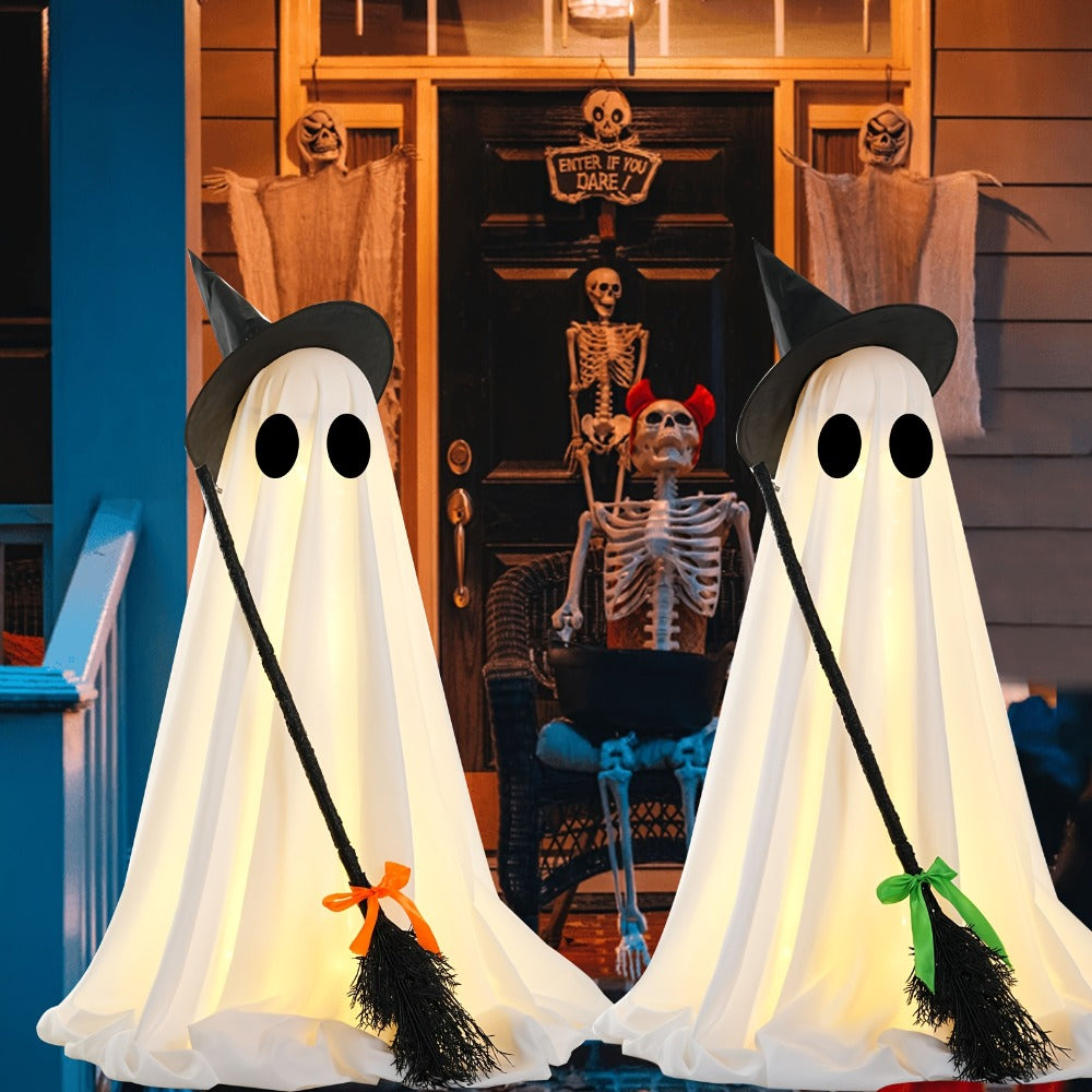 Halloween Ghost with Broom Outdoor Decoration ¨C Eerie Spooky Ghost Ornament for Porch, Yard, Garden & Lawn, Indoor & Outdoor Halloween Party Decor