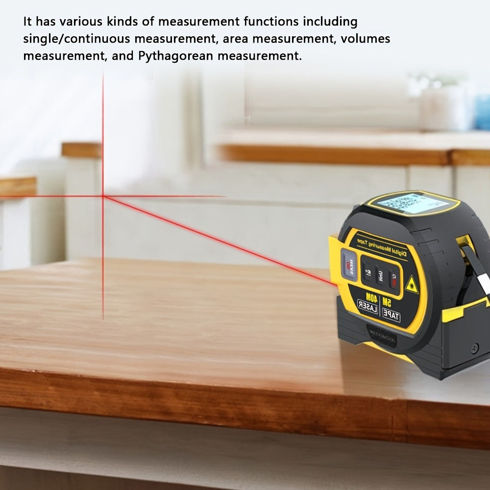 Laser Distance Meter 3-in-1 60M Laser Rangefinder with 5M Tape Measure Laser Cross Line Area Volume Pythagorean Measurement 20 Data Memory for Construction Housing Survey