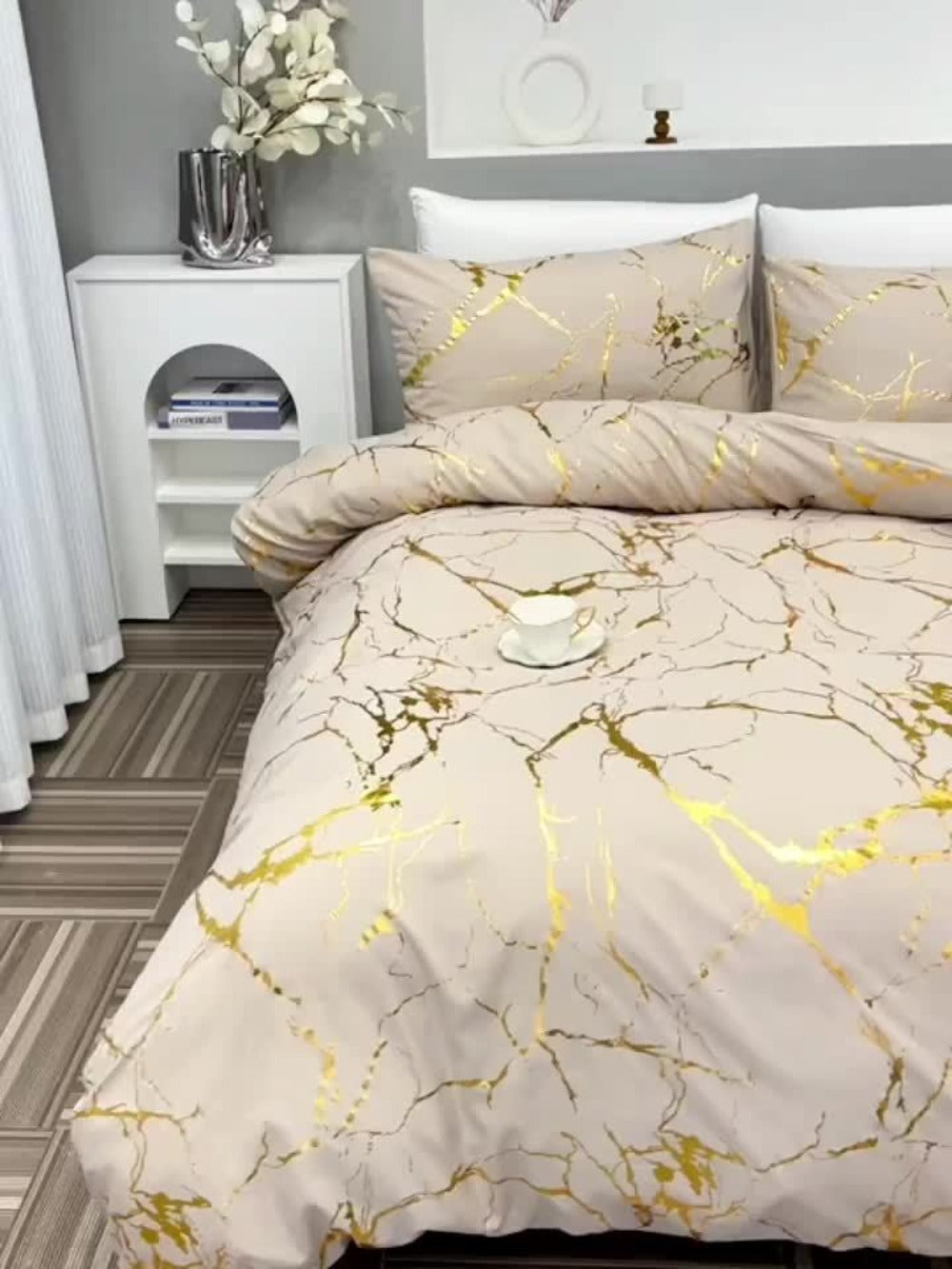 Duvet Cover Set 3 Piece Soft Bronzing Texture Bedding Set with Duvet Cover and 2 Pillowcases for Home Dormitory All Season Twin Full Queen King