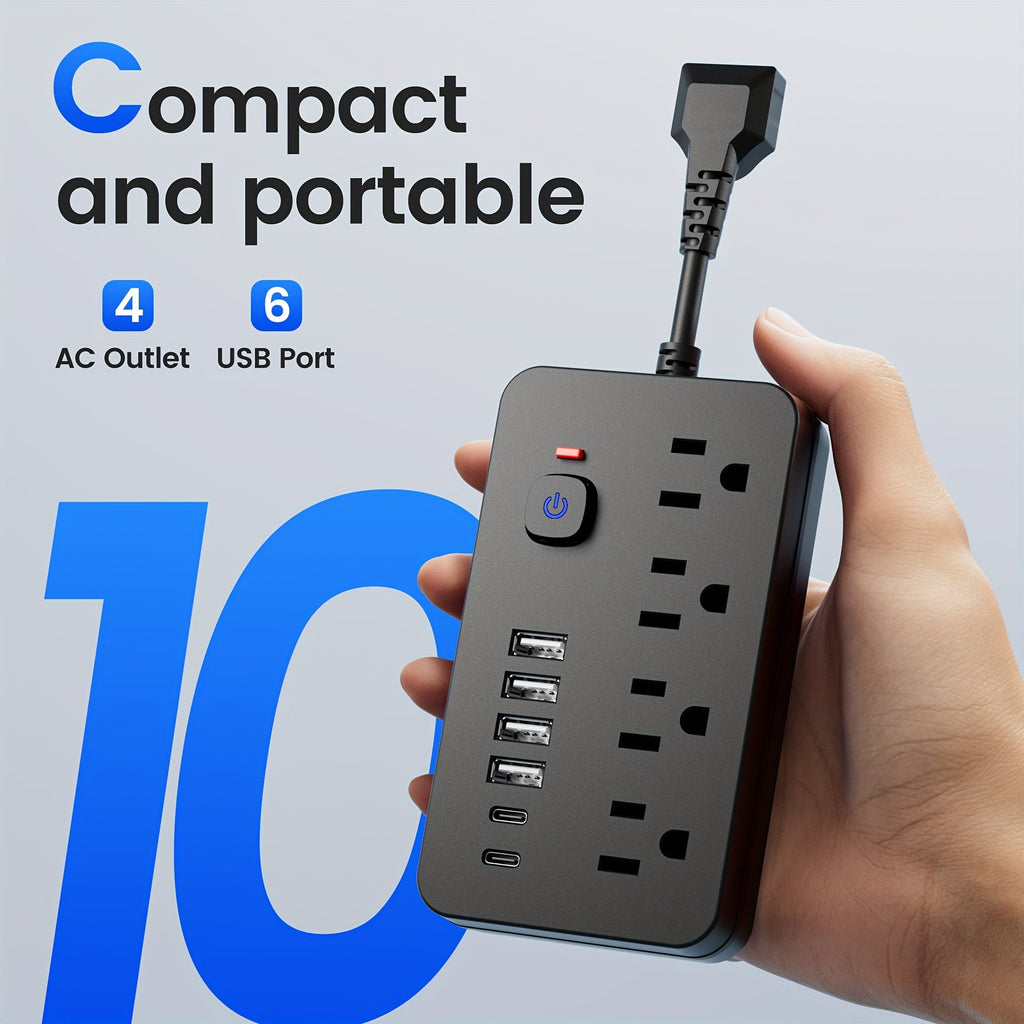 Outlet Extender Power Strip Wall Mountable 14-in-1 10-in-1 with 8 AC Outlets 6 USB Ports 2 USB-C One-Touch Control Switch Overload Protection Short Cord Design for Home Office School Den White Black