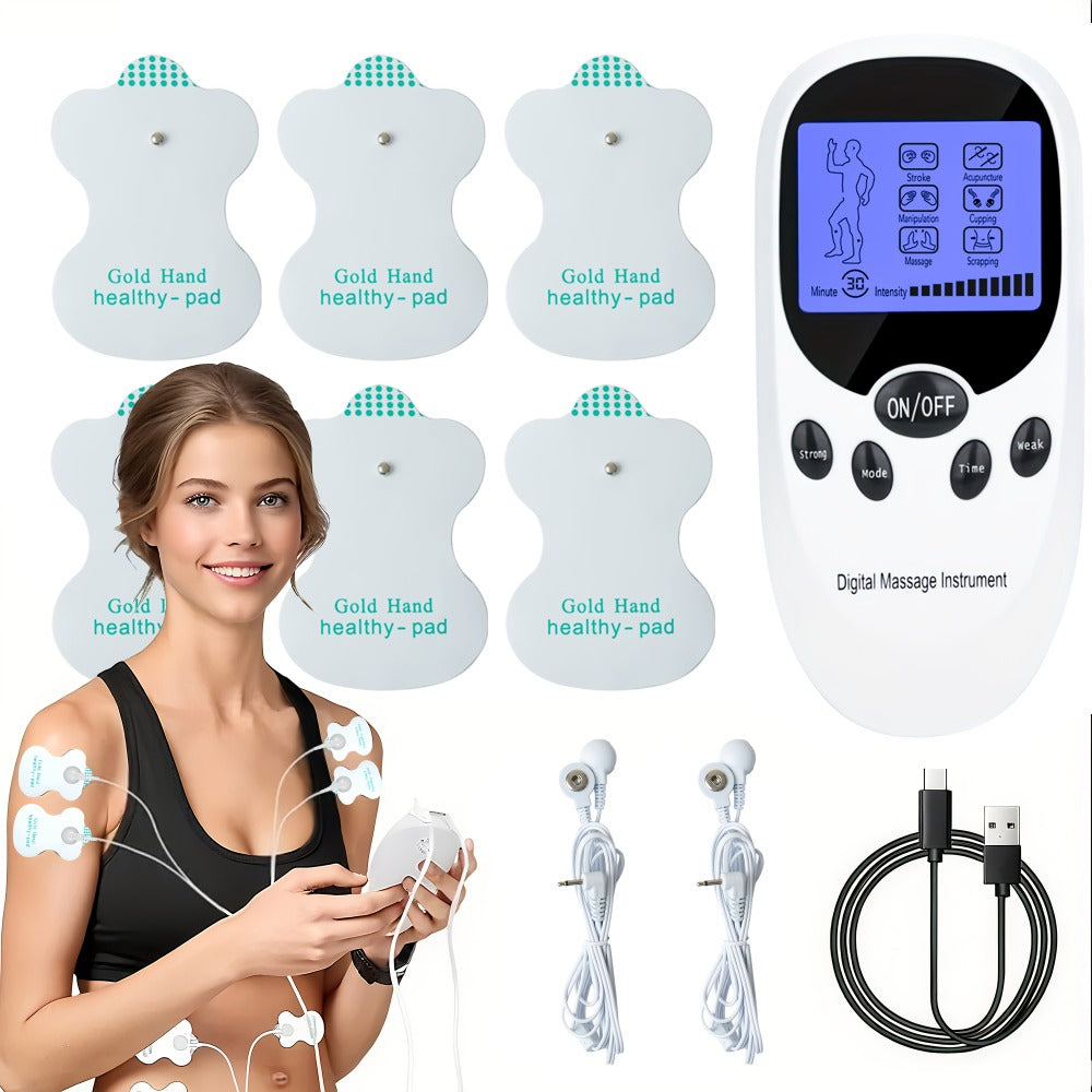TENS EMS Dual Channel Muscle Stimulator Massager ¨C 8 Electrodes for Back, Shoulder & Knee Pain Relief, Muscle Recovery, Portable Electric Pulse Therapy Device