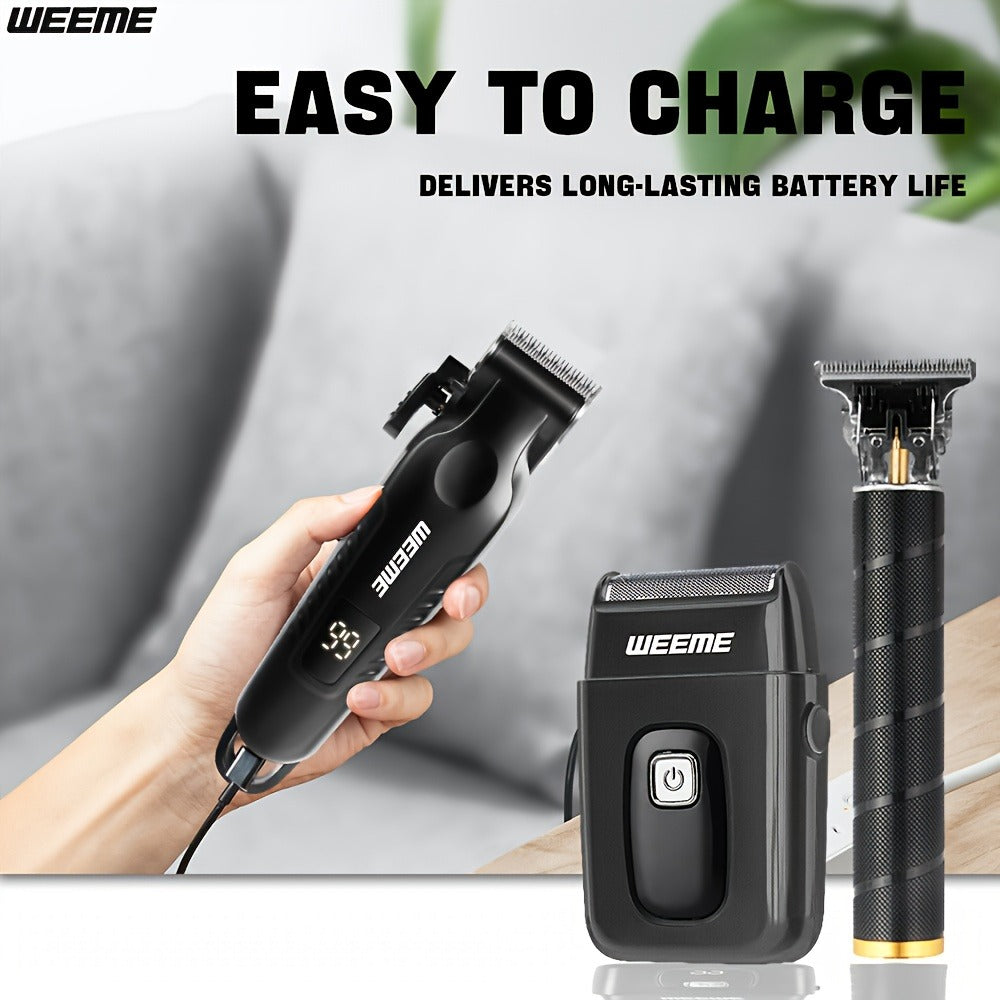 Men's Professional Grooming Kit ¨C Cordless Rotary Shaver & T-Blade Trimmer, Type-C Charging, 6 Adjustable Combs, Non-Slip Beard Shaper for Travel & Family Haircut