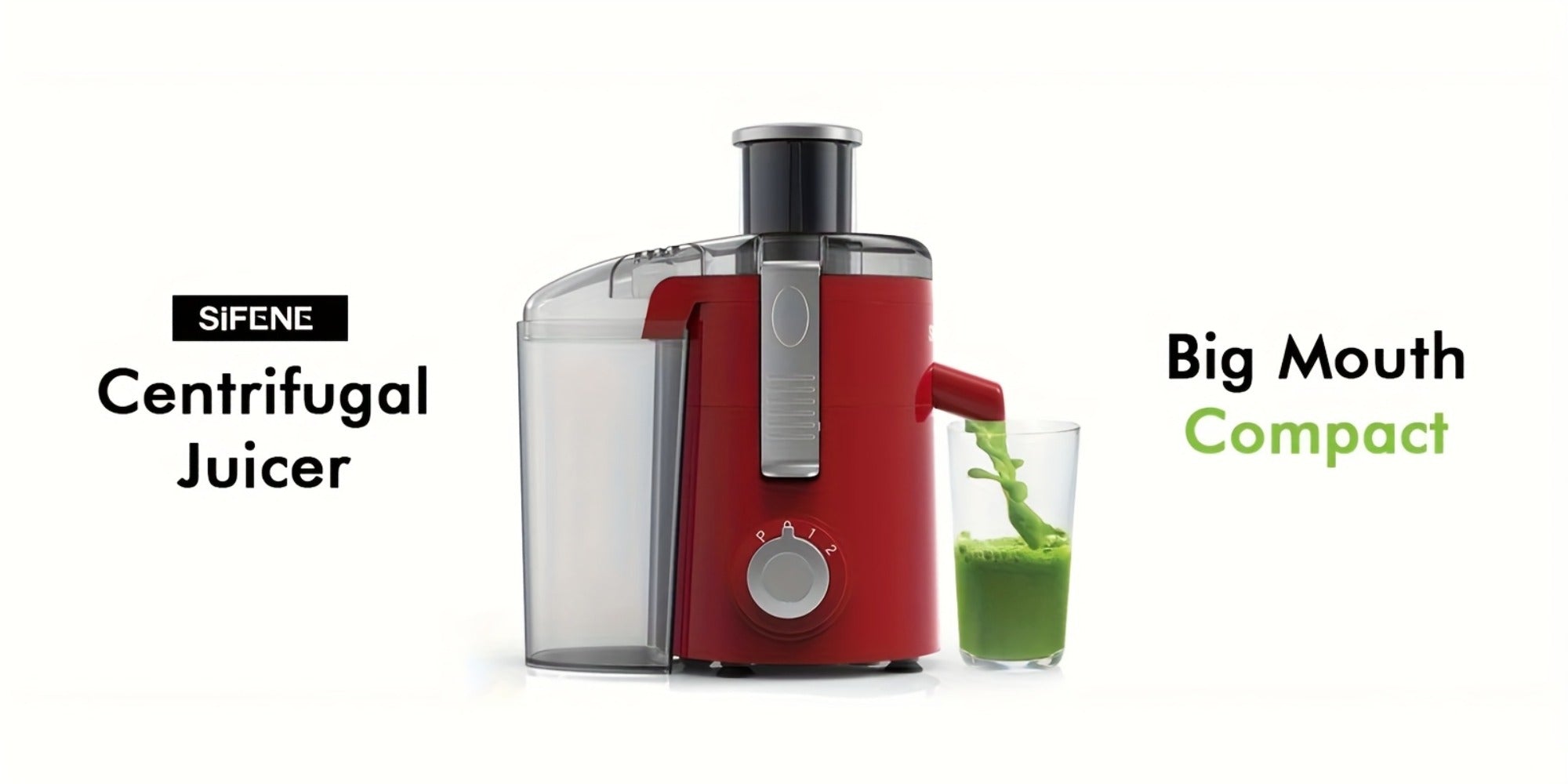 Centrifugal Juicer Wide Feed Chute - 2-Speed Juice Extractor for Fruits & Vegetables, Fast Juicing Machine, Easy to Clean, Compact Design for Home Kitchen, Red