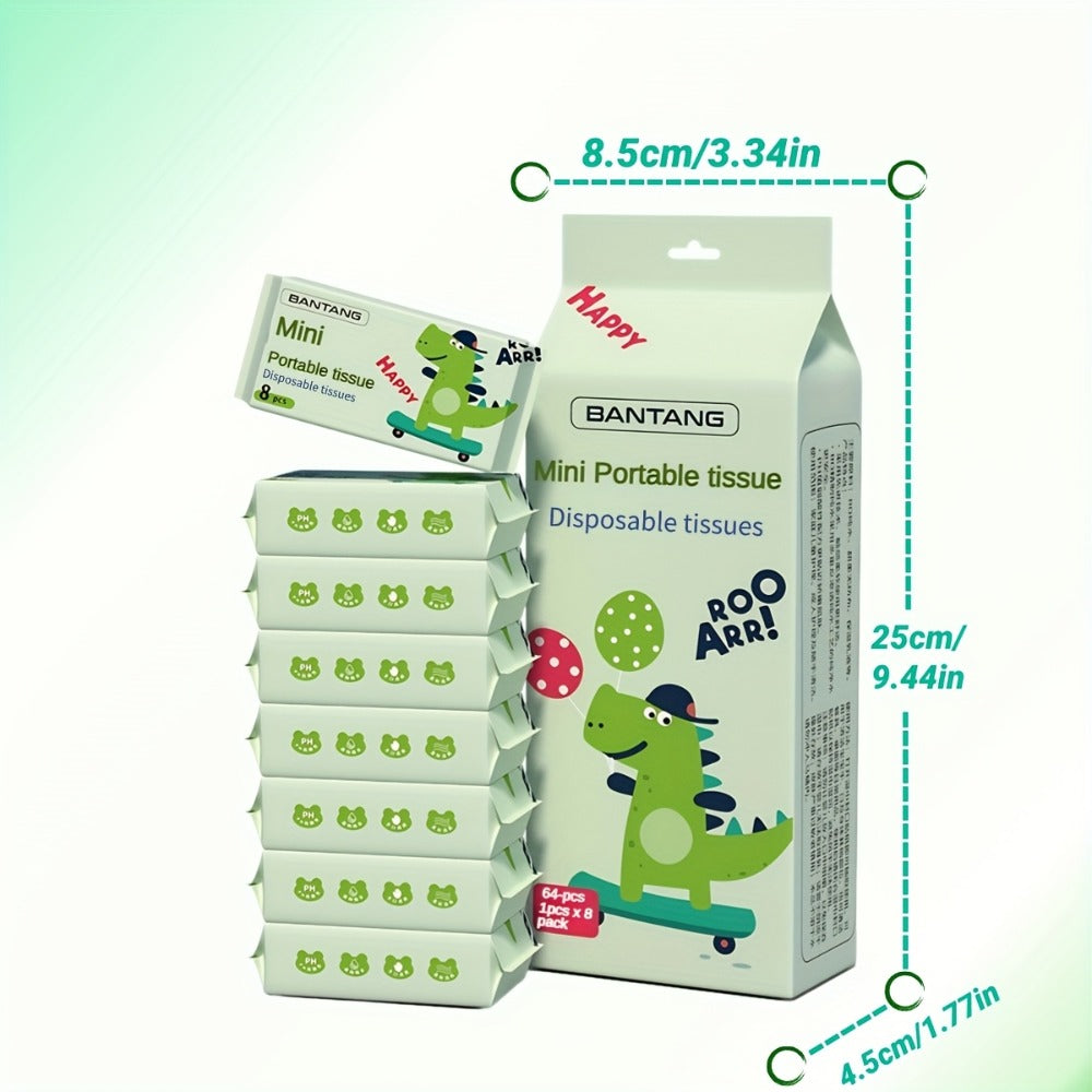 Mini Wet Wipes 64 Count 8 Packs Heavy Duty Quick-Drying Cleaning Cloths Cute Animal Design for Travel Outdoor Kitchen Bathroom Picnic Dish Towel Stove Cleaning Panda Crocodile Elephant Kitten
