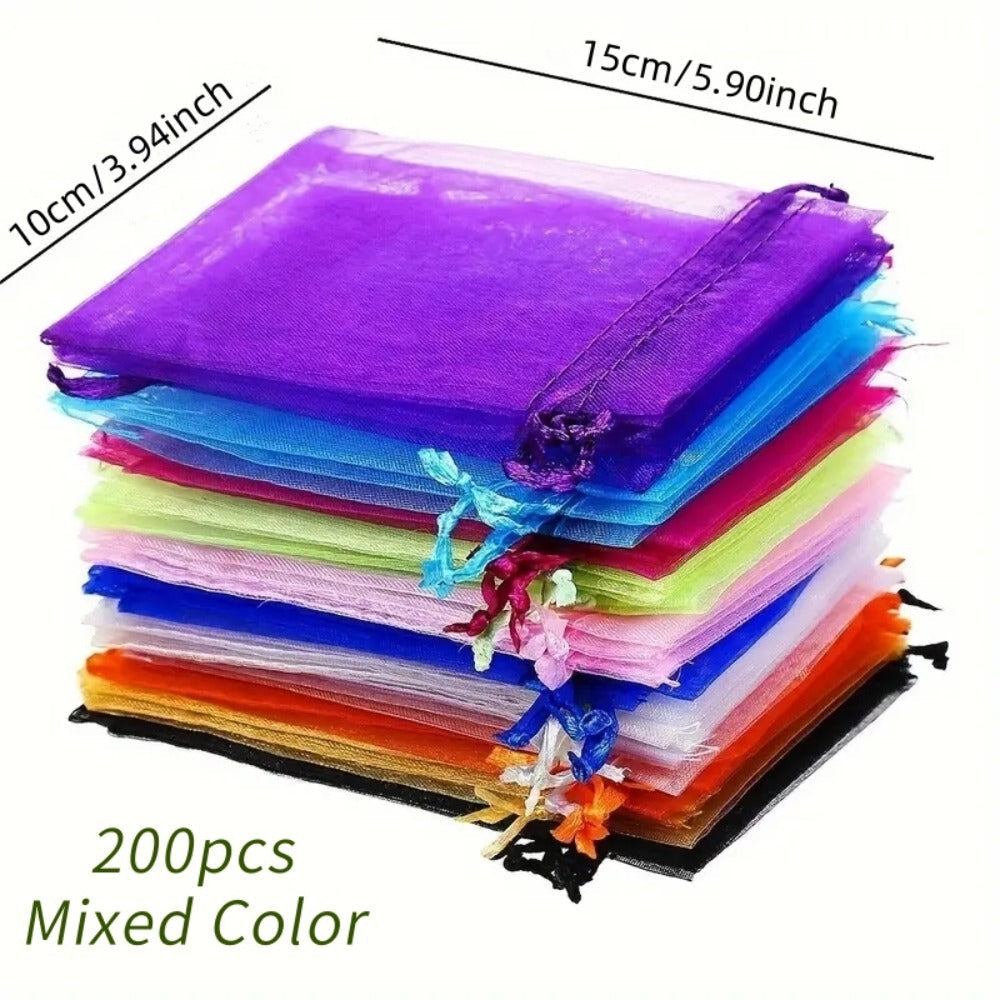 Organza Gift Bags 200pcs Drawstring Mesh Party Favor Bags Jewelry Pouches Wedding Christmas Candy Bags