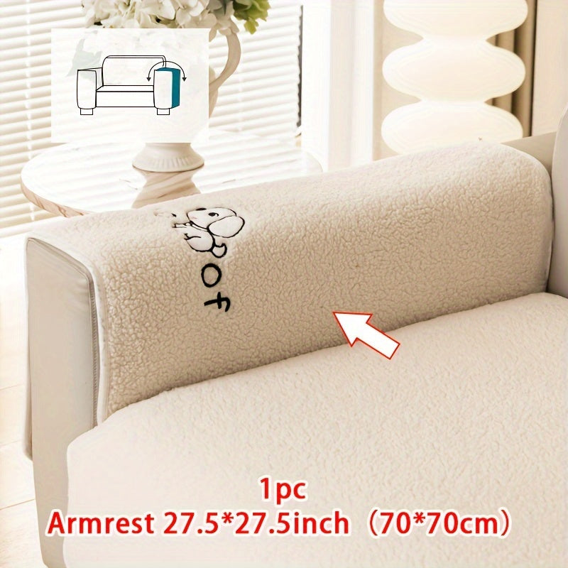 Sherpa Plush Sofa Cover Non-Slip | Thick Fleece Couch Protector, Pet Friendly Furniture Shield, 1 to 4 Seat, Armrest Backrest Pillowcase, Deep Gray Light Gray Coffee Off White