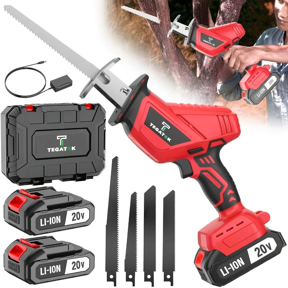 Electric Reciprocating Saw Cordless with LED Light & Safety Lock ¨C Multi-Purpose Cutting Tool with Replaceable Blades, 1 or 2 Battery Options, Carrying Case Included