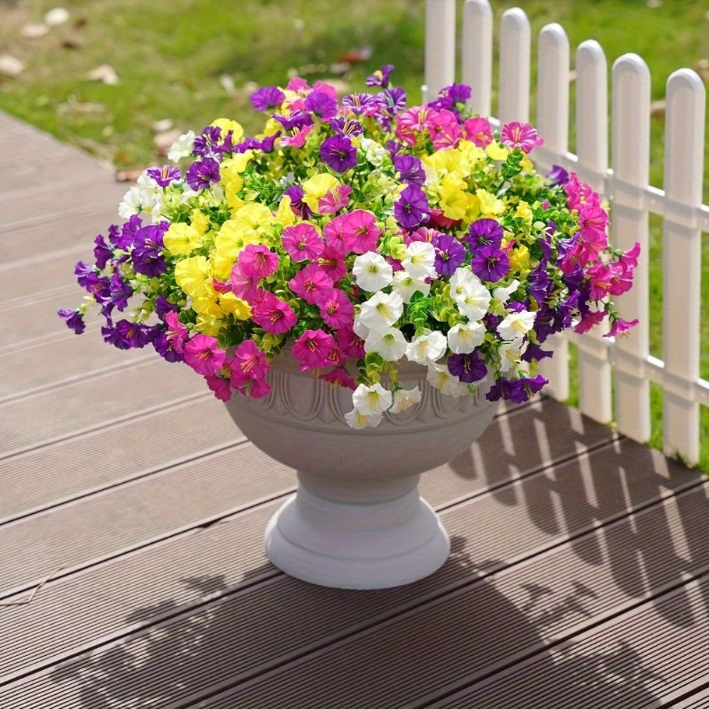 Artificial Flowers Outdoor 10 Bundles Faux Silk Pink Morning Glory - Realistic Fake Flowers for Porch, Patio, Window Box, Front Door, Garden Planter, All-Season Home Decor, Colorful Daisy Arrangement