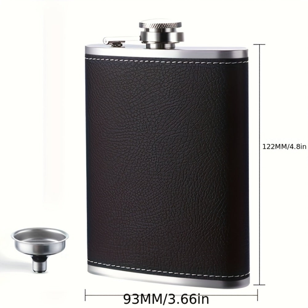 Stainless Steel Whiskey Flask Gift Set with Cup Filter & PU Leather Cover ¨C 8.1oz + 3oz Dual Bottle Bar Gift for Men