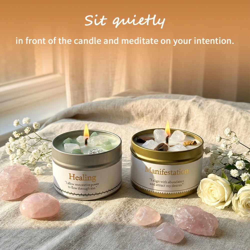 Manifestation Candles Scented Soy Wax with Crystal & Guidance Card for Meditation Yoga Focus | Law of Attraction Abundance Candle | Christmas Birthday Gift for Women