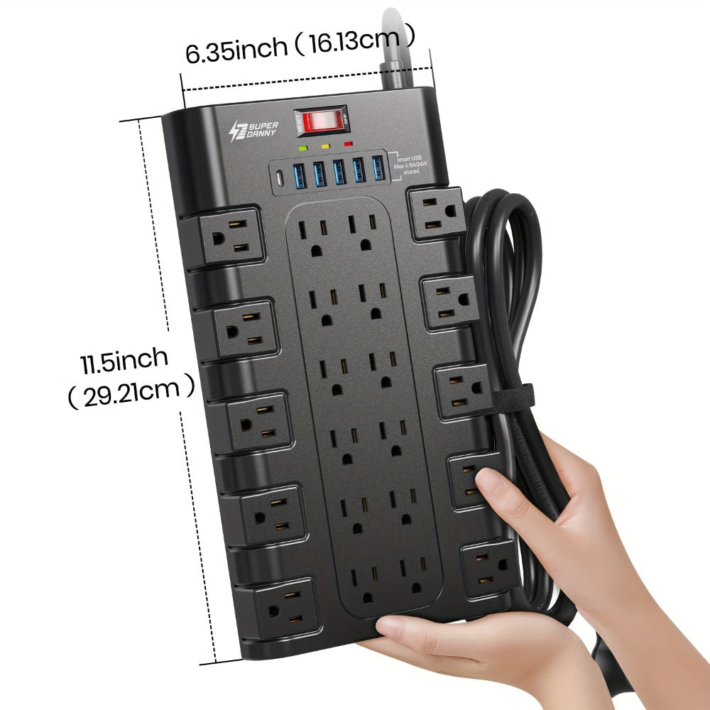 Power Strip Surge Protector 28-in-1 with 22 Widely Spaced Outlets 5 USB-A 2 USB-C Ports 2100 Joules Flat Plug Wall Mountable 6.48FT 14AWG Heavy Duty Extension Cord for Home Office