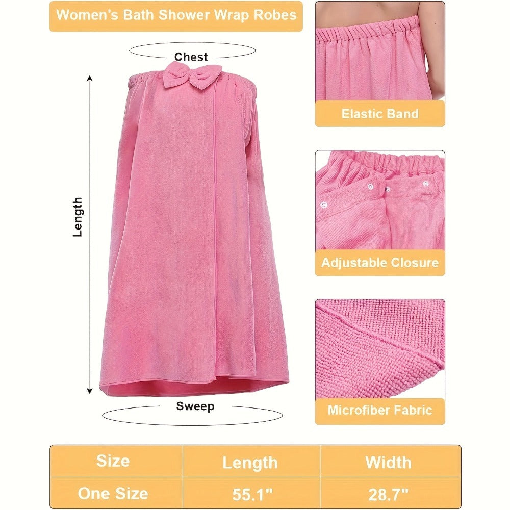 Women's Bath Wrap Towel Robe Adjustable Closure Lightweight Spa Shower Body Wrap Microfiber