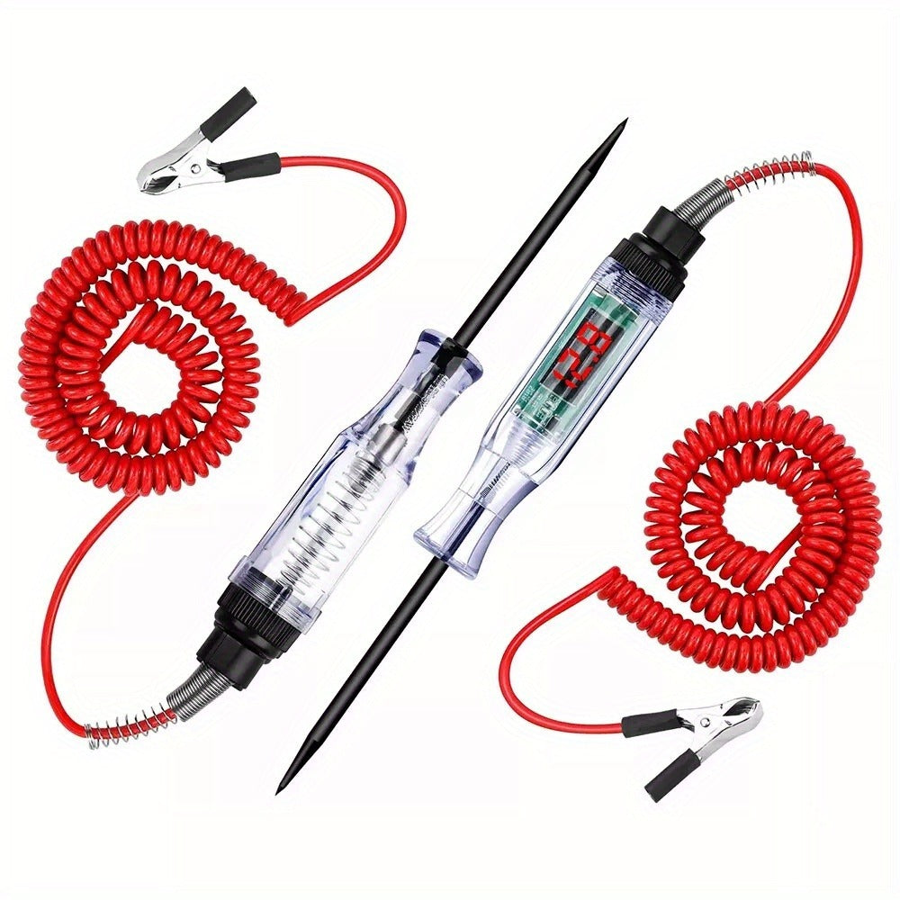 Circuit Tester Pen 2 Pack 6-24V Digital Electric Voltage Tester Automotive Test Light for Car Truck Sensor Battery Fuse Testing ABS Insulated 270cm Spring Wire