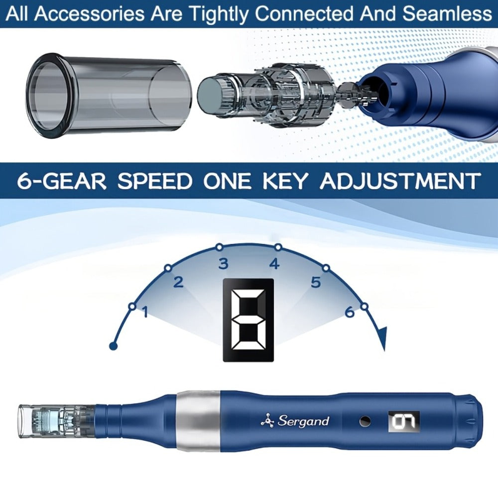 Electric Derma Pen Microneedling Device ¨C Professional 6-Speed Wireless Adjustable Dermapen with 20pcs Replacement Cartridges, Anti-Aging Skin Rejuvenation Microneedle Pen for Face & Body, Gift for Women