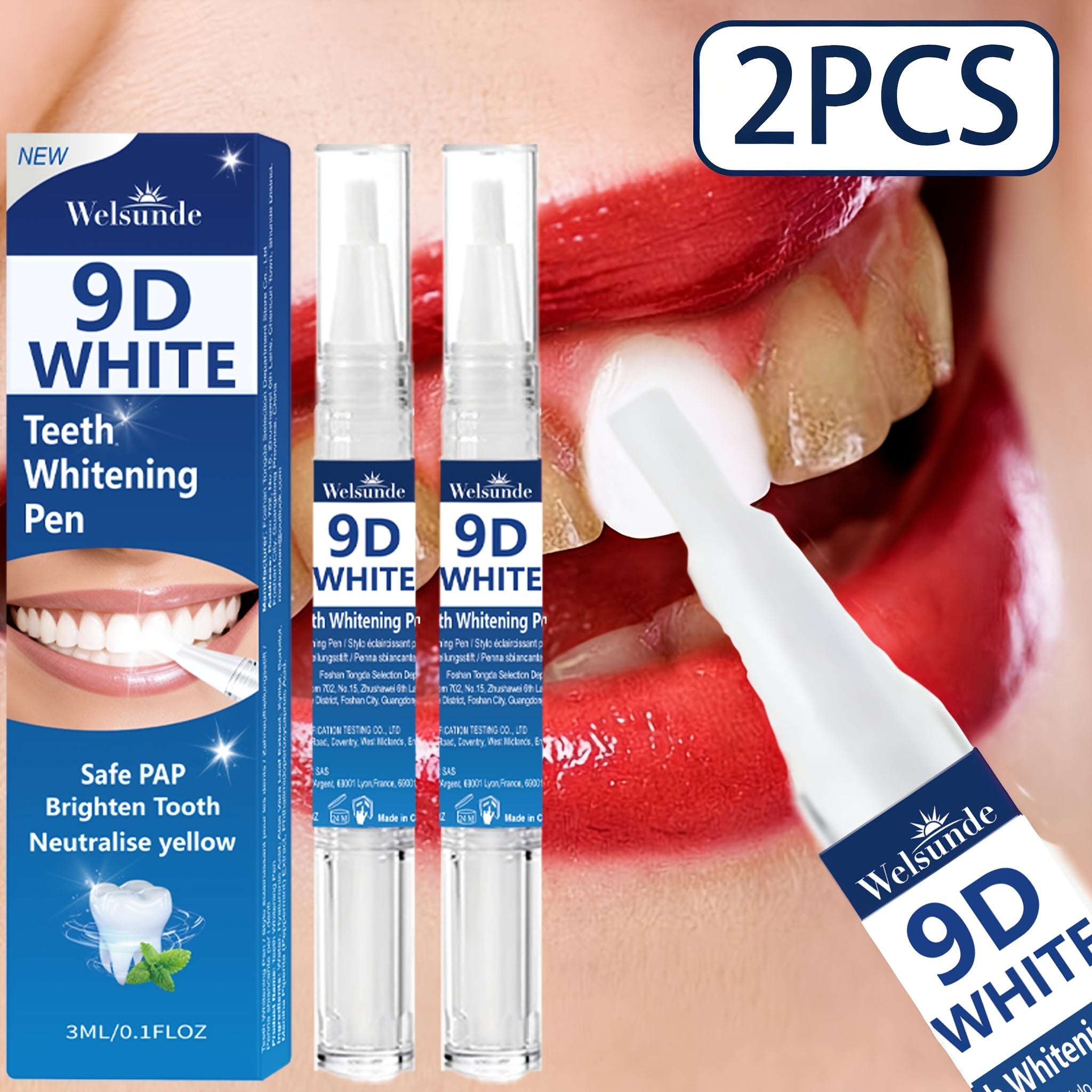 Teeth Whitening Pen 2pcs 9D Powerful Whitening Neutralize Yellow Stains Brighten Teeth Gum Care No Rinse Easy Application for Home Travel Oral Care
