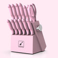 Knife Block Set 14 Piece Pink ¨C Japanese Stainless Steel Kitchen Knife Set with Built-in Sharpener, Non-Slip Ergonomic Handles, Dishwasher Safe, Perfect Holiday & Housewarming Gift for Women