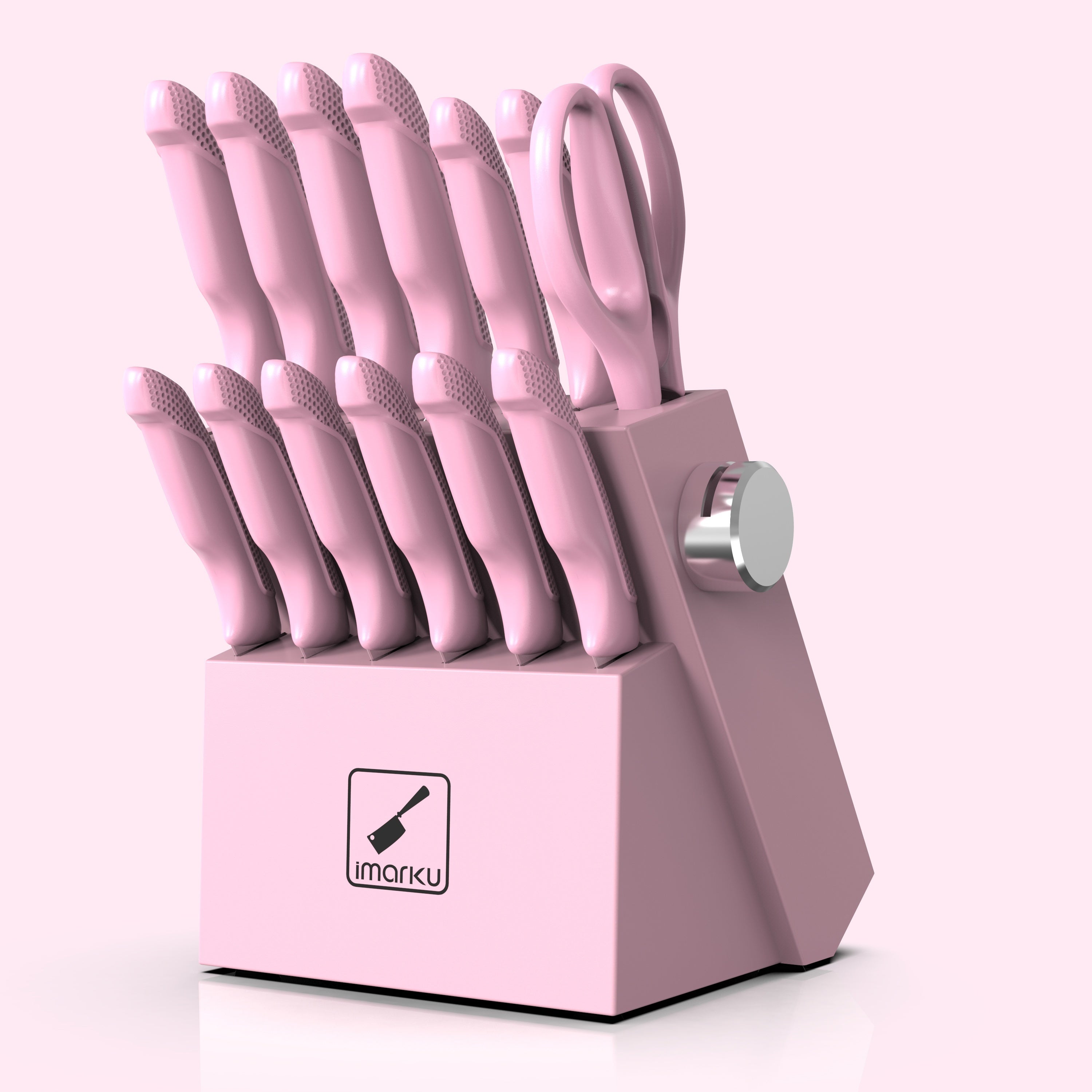 Knife Block Set 14 Piece Pink ¨C Japanese Stainless Steel Kitchen Knife Set with Built-in Sharpener, Non-Slip Ergonomic Handles, Dishwasher Safe, Perfect Holiday & Housewarming Gift for Women