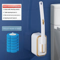 Wall-Mounted Toilet Brush Set with 8 Disposable Heads | No-Drill Easy Install, Long Handle Bathroom Cleaning Brush, Replaceable Brush Heads for Toilet Bowl, Home & Commercial Use, Plastic Medium Firmness