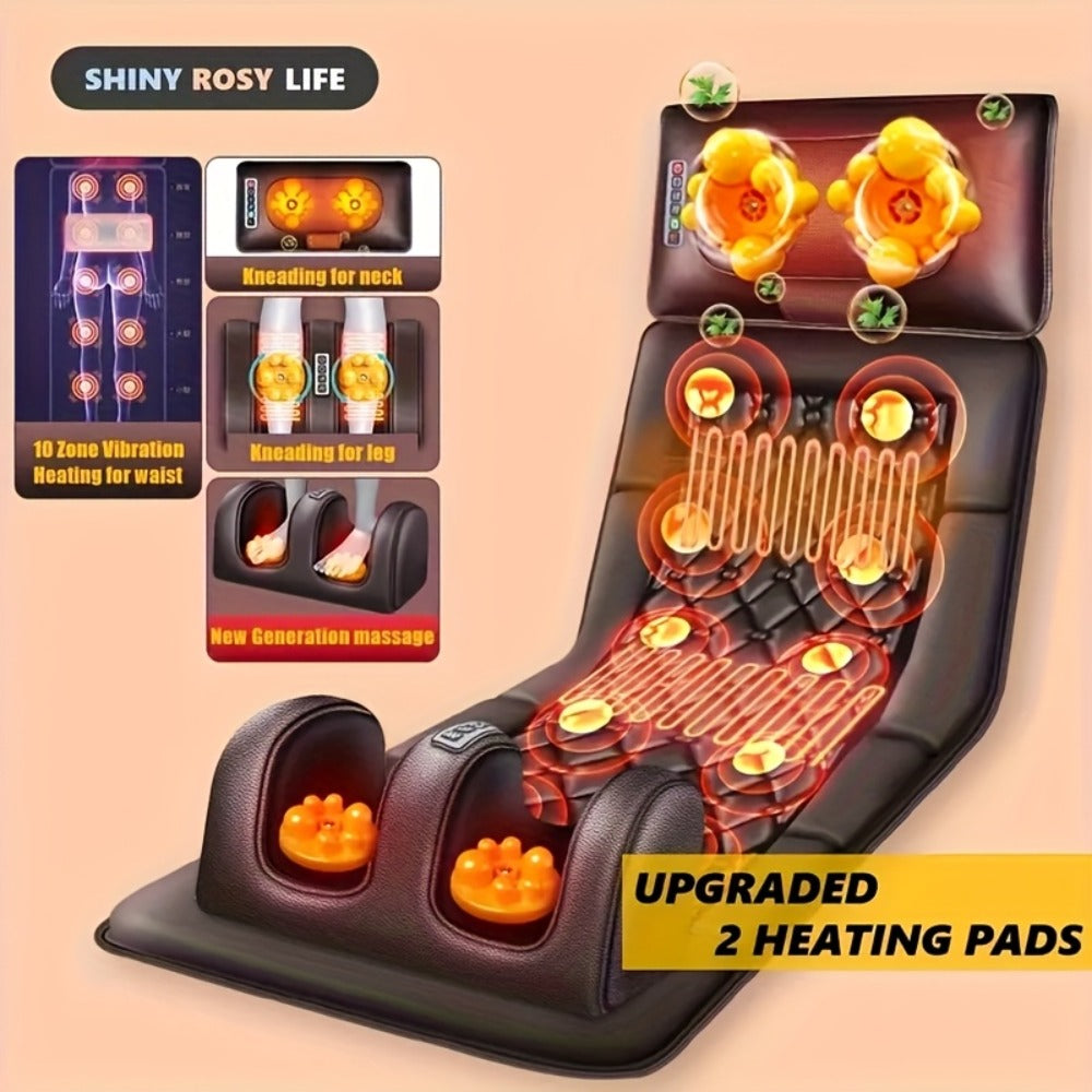 Full Body Heating Massager Set ¨C PU Leather Massage Chair Pad with Neck Massager, Leg Massager, Lumbar Pillow & Headrest, Timer, Non-Slip Base, Full Body Heat Massage for Home & Office Relaxation