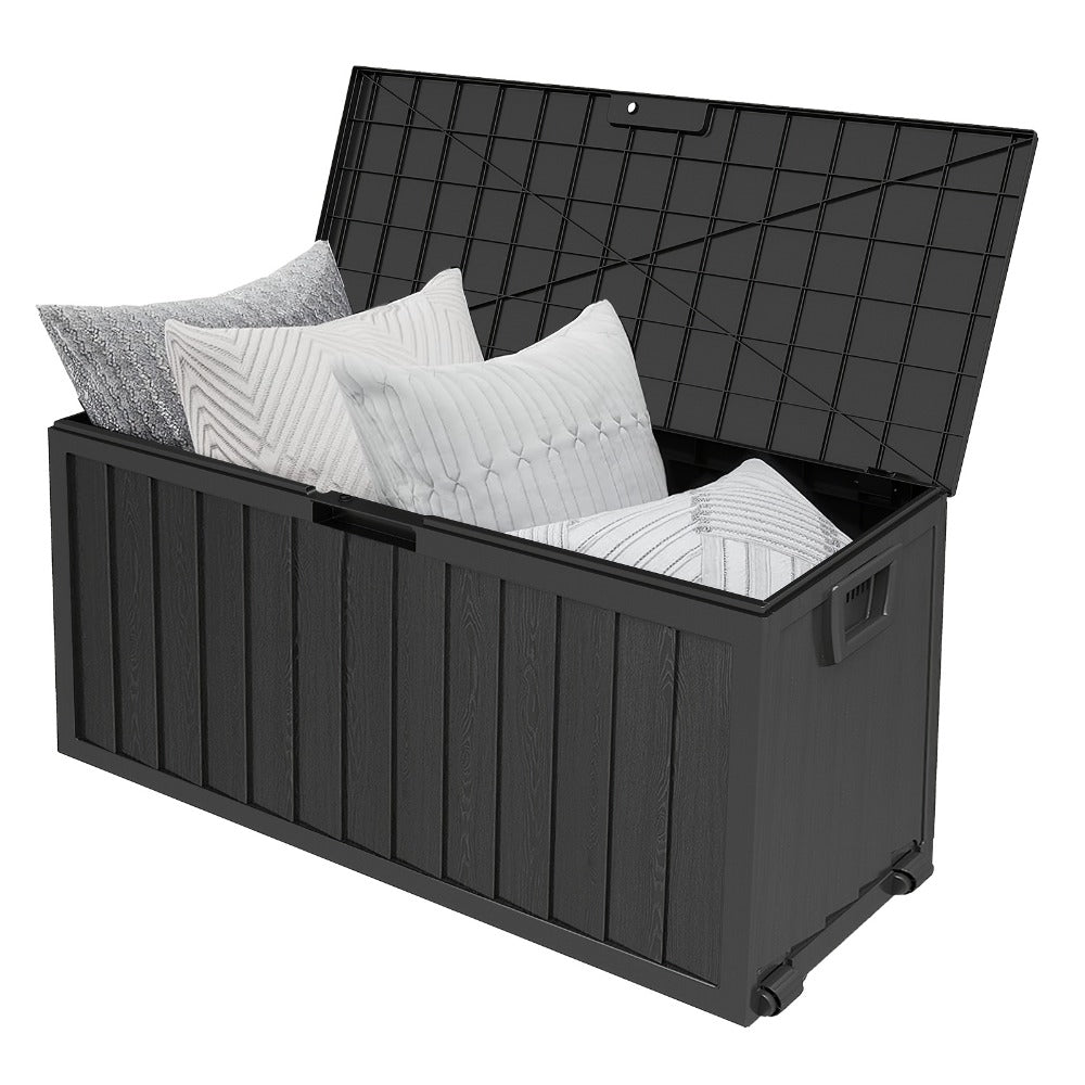 75 Gallon Outdoor Storage Box Waterproof Deck Box with Handles & Wheels ¨C Large Patio Storage Cabinet for Pool Accessories, Garden Tools & Outdoor Furniture | Easy Assembly Lockable Deck Storage Chest