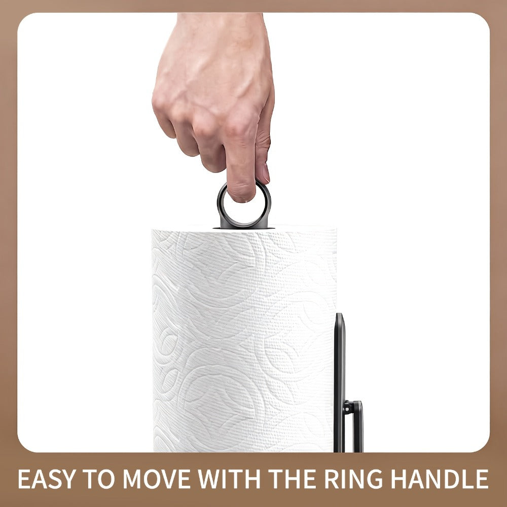 Paper Towel Holder Countertop - Stainless Steel Standing Dispenser with Tension Arm for One-Handed Tear, Modern Kitchen Roll Holder in Silver White Gold Black
