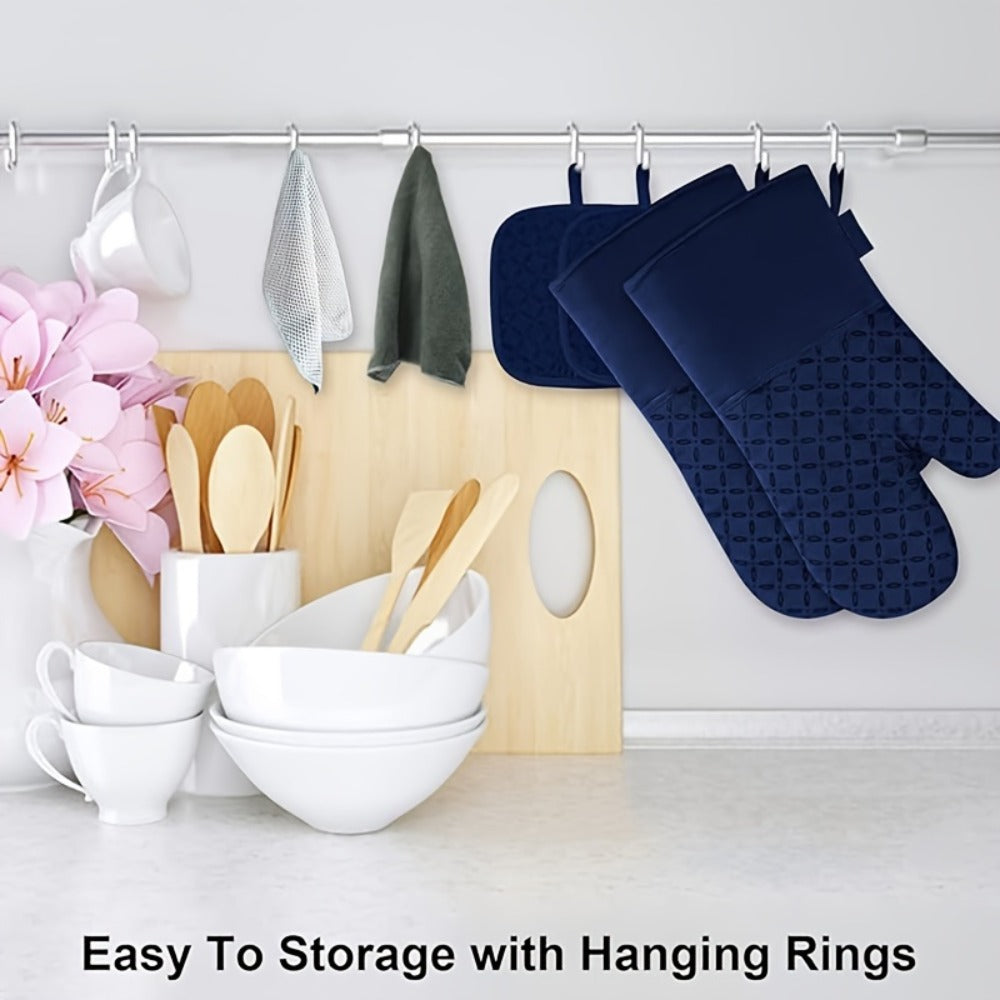 Oven Mitts and Pot Holders Set 6 Piece Heat Resistant Kitchen Gloves Non-Slip Cooking Mitts with Potholder