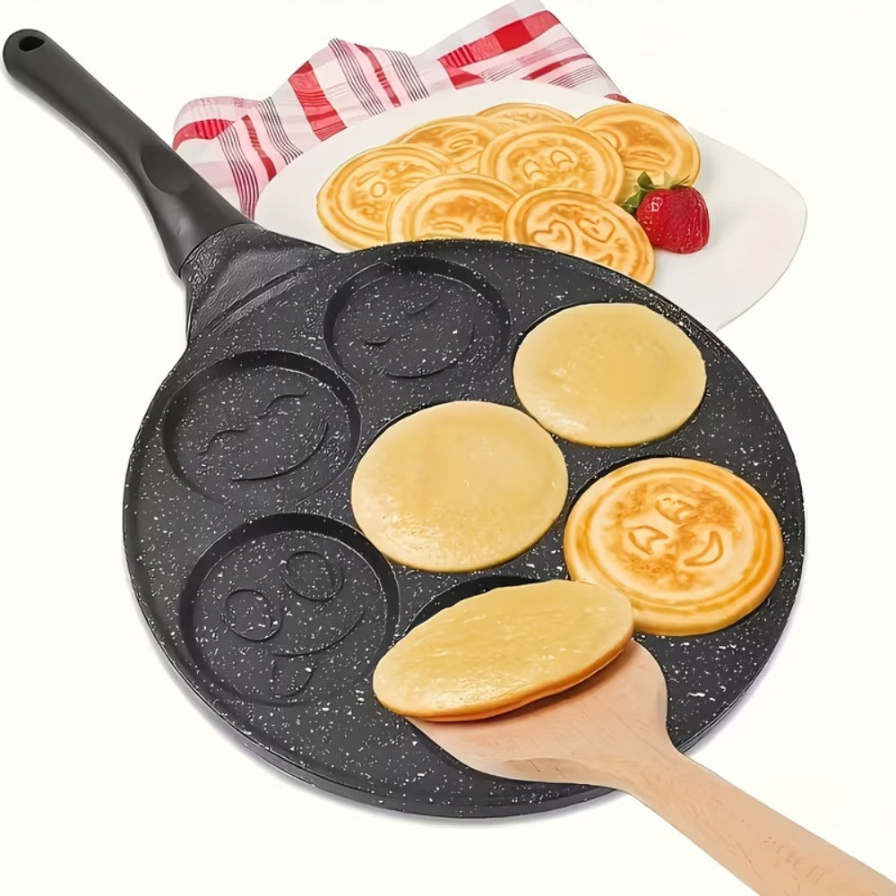 Non-Stick Pancake Pan 7-Hole Smiley Face ¨C Fun Breakfast Egg & Bacon Frying Tray for Kids & Family, Easy to Clean, Mini Pancake Maker Baking Pan Kitchen Cooking Tool
