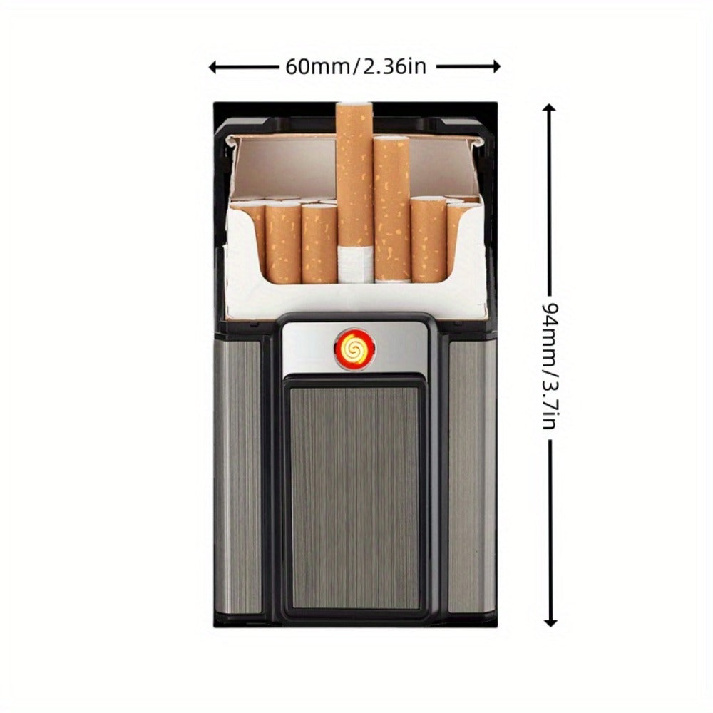 Cigarette Case with Built-in USB Rechargeable Lighter, Tungsten Filament Windproof Electric Igniter, One-Button Pop-Up, Holds 20 Cigarettes, Compatible with Soft & Hard Packs ¨C Travel Cigarette Holder
