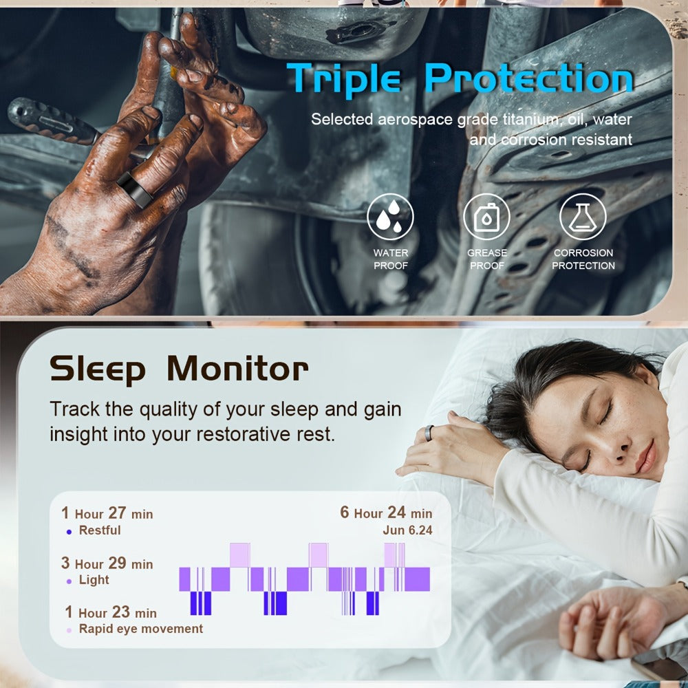 Smart Ring Fitness & Health Tracker for Men & Women ¨C Heart Rate, Sleep, Steps, Calories, Body Temp & HRV Monitoring, IP68 Waterproof, iOS & Android Compatible