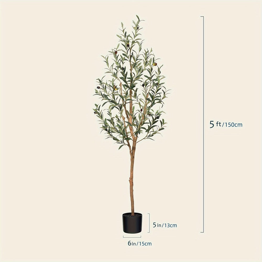 Artificial Olive Tree Potted Faux Plant Real Wood Trunk Lifelike Fruits Indoor Outdoor Home Office Decor Fake Silk Tree Multiple Sizes Available 4ft 5ft 6ft 7ft