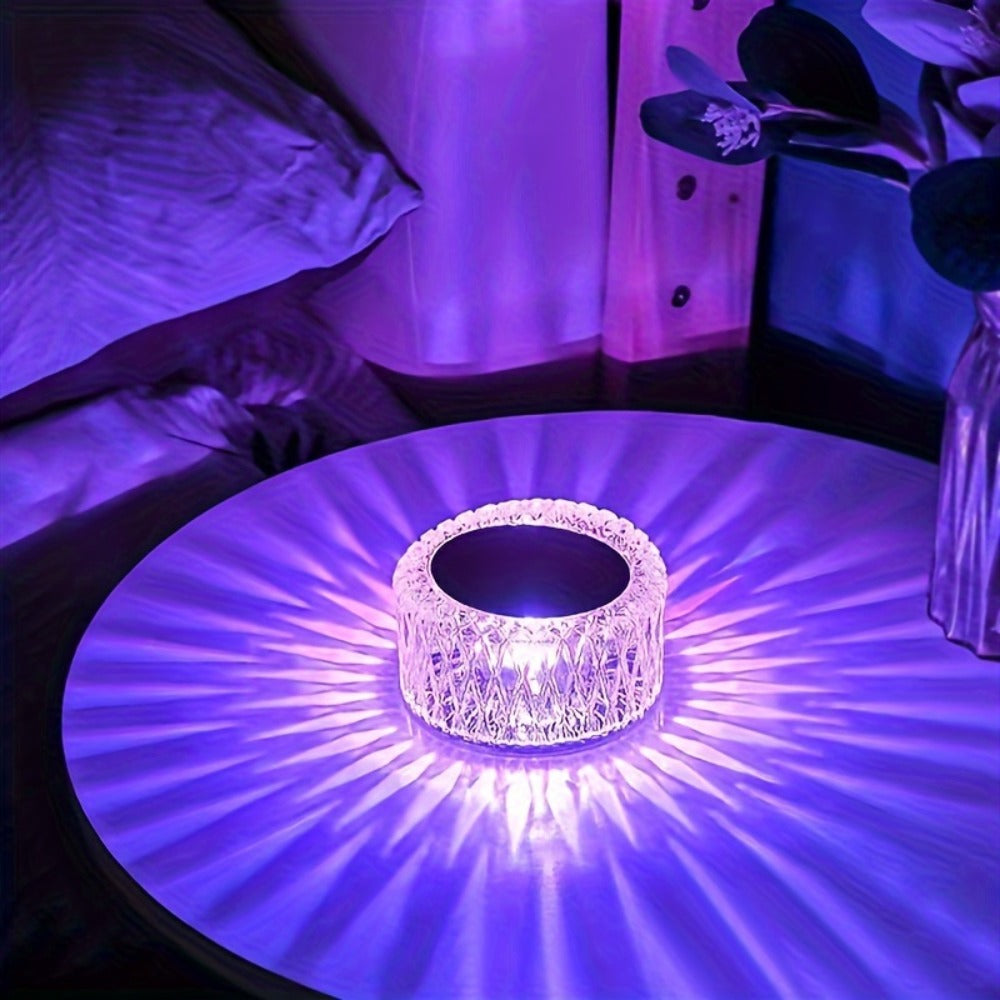 RGB LED Desk Lamp 16 Color Crystal Effect - Portable Battery Powered Night Light with Remote & Touch Control, 3-Level Dimming, Color Changing Mood Light for Bedroom Party Halloween Christmas Holiday Decor