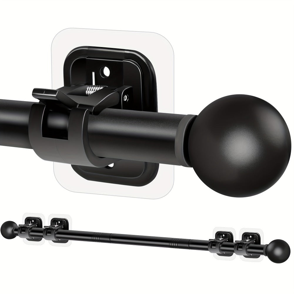 No-Drill Curtain Rod Set with Adhesive Brackets Renter Friendly 5/8 Inch Adjustable Window Drapery Pole for Bedroom Living Room Apartment Dorm Black Gold White 32-128 Inch