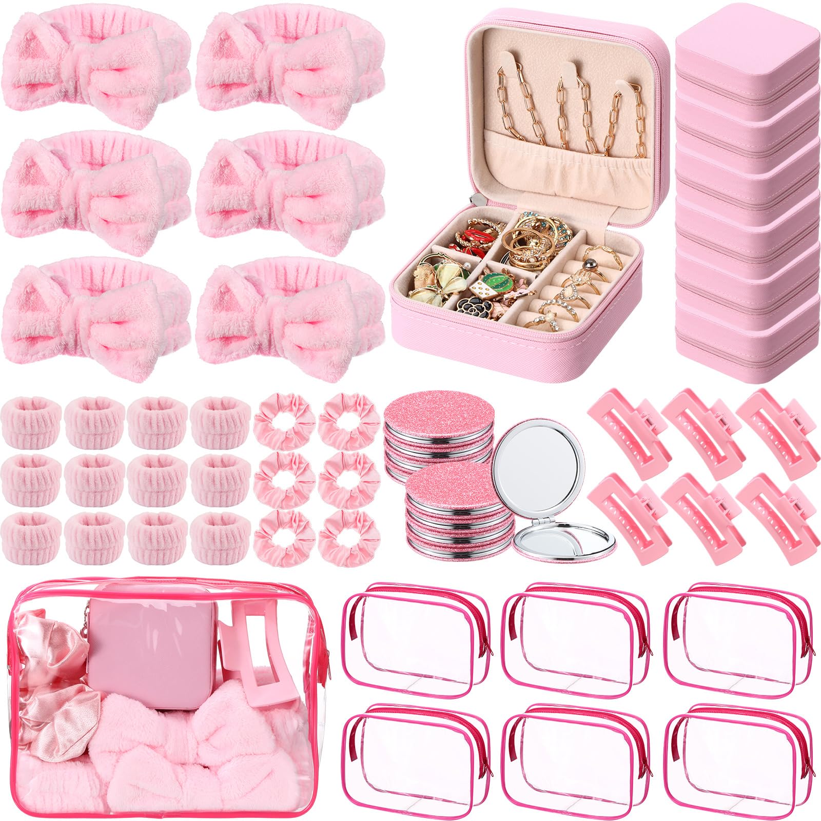 Spa Party Favors Set 48pcs for Women ¨C Sleepover Party Supplies with Headband, Wristband, Scrunchies, Hair Clip, Jewelry Case, Makeup Bag & Mirror, Bridesmaid Proposal Gift, Girls Night Return Gifts