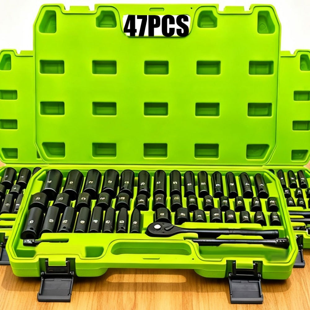 Impact Socket Set ¨C 53-Piece Tool Set, 47-Piece 3/8¡± Drive & 34-Piece 1/2¡± Drive, SAE & Metric Sizes, 6-Point CR-V with Ratchet Handle, Extension Rod & Connector for Auto Repair & DIY