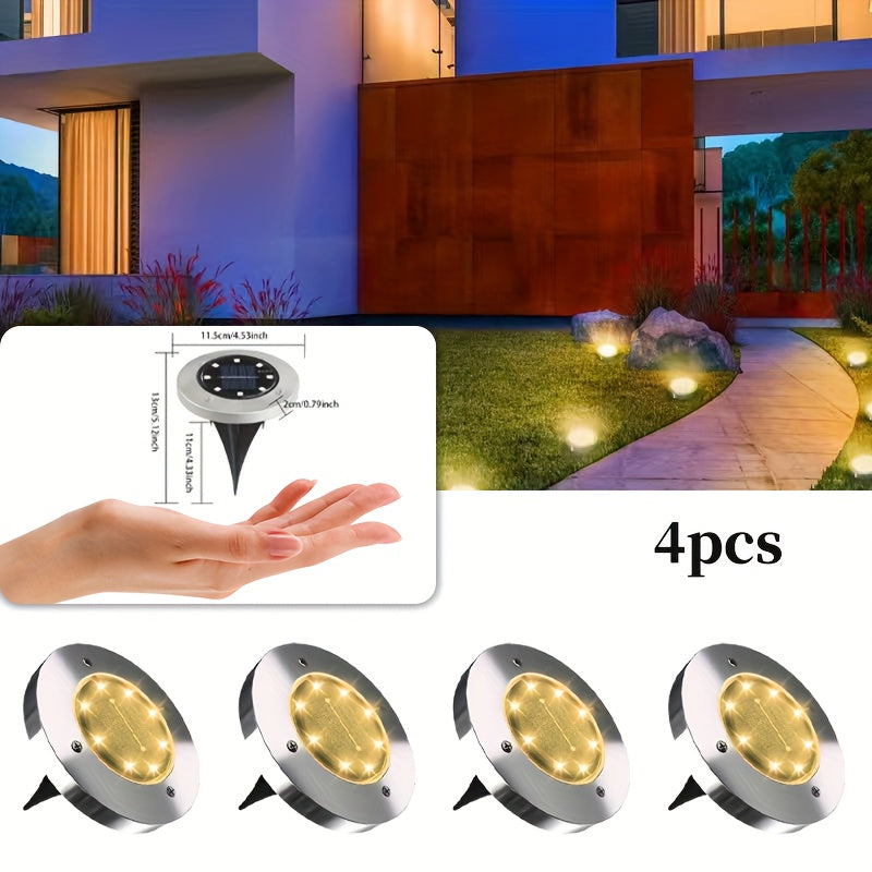 Solar Ground Lights Outdoor LED Path Lights Waterproof - Stainless Steel In-Ground Solar Lights for Lawn Driveway Courtyard Garden Pathway, Warm & Cool White Landscape Lighting Pack Options