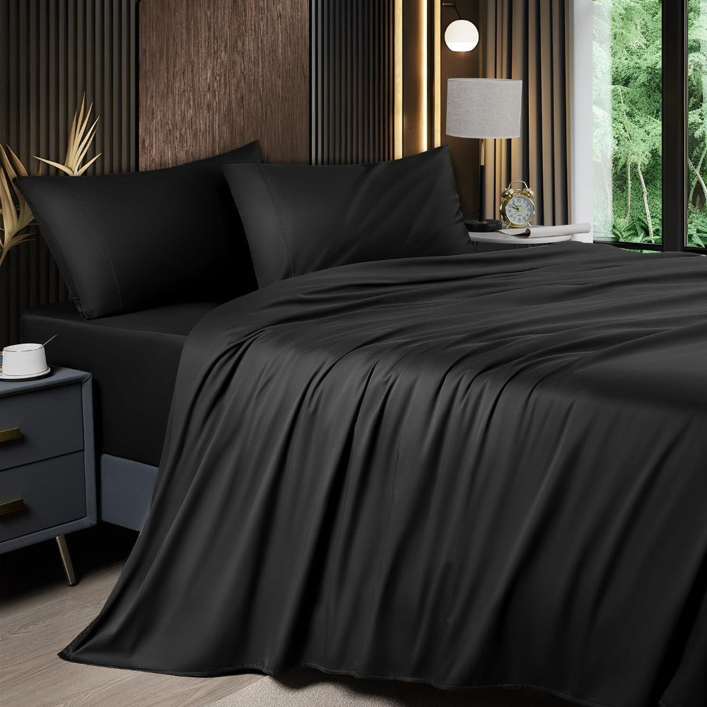 Cooling Sheet Set 4 Piece 2200TC Bamboo Blend - Silky Soft Deep Pocket 16 inch Fitted Sheet, Flat Sheet & Pillowcases, Breathable Luxury Bedding for Hot Sleepers Twin Full Queen King, Summer Chill Collection
