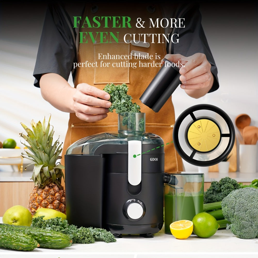 Space-Saving Centrifugal Juicer with 2.5-Inch Feed Chute - Powerful Fruit & Vegetable Juice Extractor, BPA-Free, Dishwasher Safe, Easy to Clean, Compact Design for Healthy Lifestyle, Black/Silver