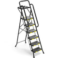 6 Step Ladder with Handrails & Tool Platform 800 LBS ¨C Folding Step Stool Wide Pedal Steel Safety Ladder for Adults, Painting, Home, Garage & Outdoor Use ¨C Auto Safety Lock, Compact Storage