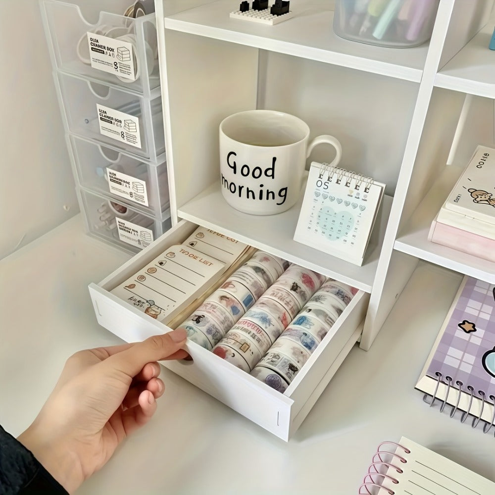 Desktop Organizer Double Layer Desk Shelf ¨C 2-Tier Storage Rack for Office Supplies, Stationery, Cosmetics | Space-Saving Bookshelf for Bedroom, Dorm, Home Office, Waterproof Wood-Plastic