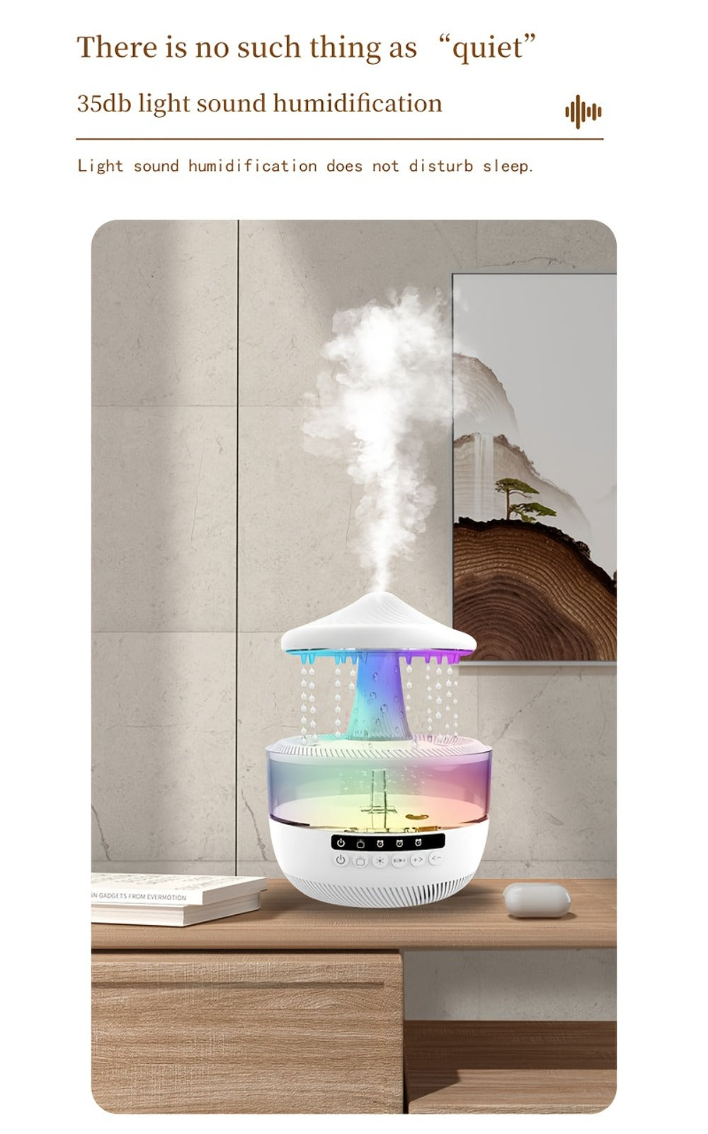 Cool Mist Humidifier with 7-Color Night Light Raindrop Music Design Dual Mist Output 26dB Ultra-Quiet 24H Operation Visible Water Level for Bedroom Living Room Office Gift