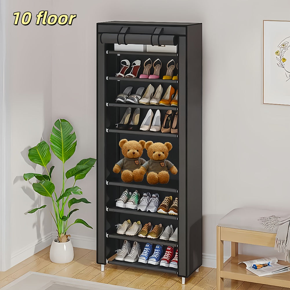 Shoe Rack with Dust Cover ¨C 6/8/10 Tier High-Capacity Space Saving Shoe Organizer, Easy Assembly, 12mm Pipe, Entryway Closet & Wardrobe Storage Rack