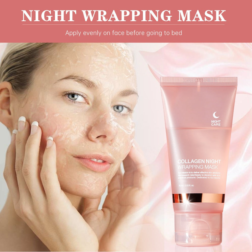 Collagen Night Mask with Brush Overnight Face Mask Hydrating Anti-Aging Sleeping Mask Elasticity Repair Skin Care for All Skin Types